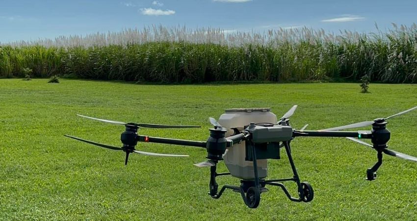 NQ Drone Services aerial drone conducting crop spraying in Cairns