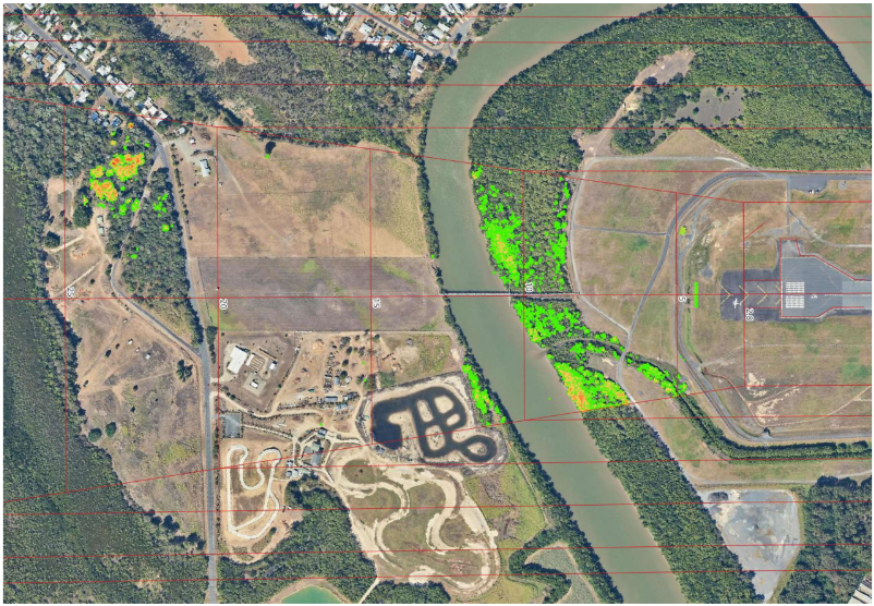 Drone imagery depicting encroachments above OLS RWY 15, for Cairns Airport.